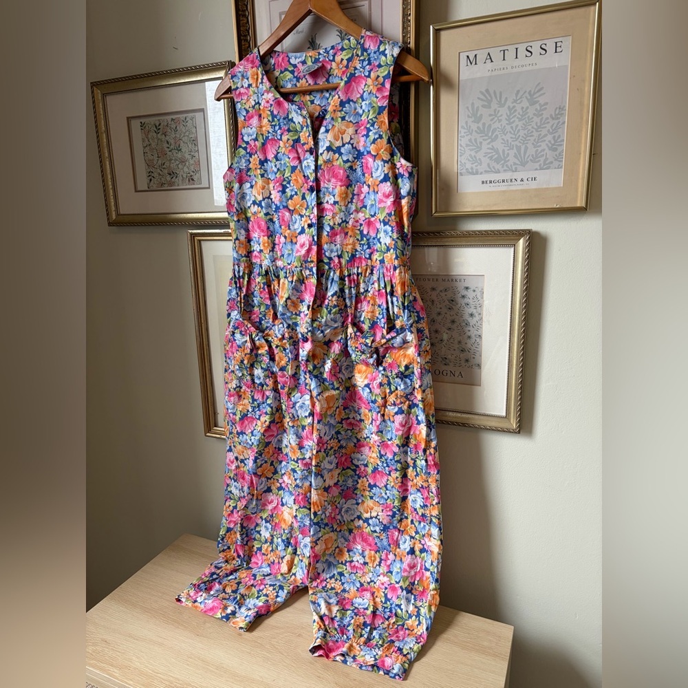 Vintage Laura Ashley Floral Bow Pocket Jumpsuit Romper Small - Picture 3 of 13